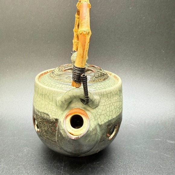 VTG Otagiri SomaWare Somayaki MCM Japan Tea Pot Set Green 6 Cups Golden Horse - Picture 5 of 16